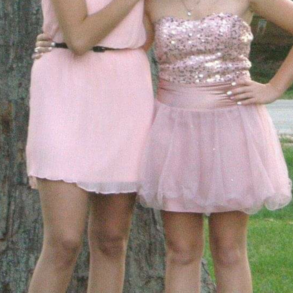 Strapless light pink mini dress